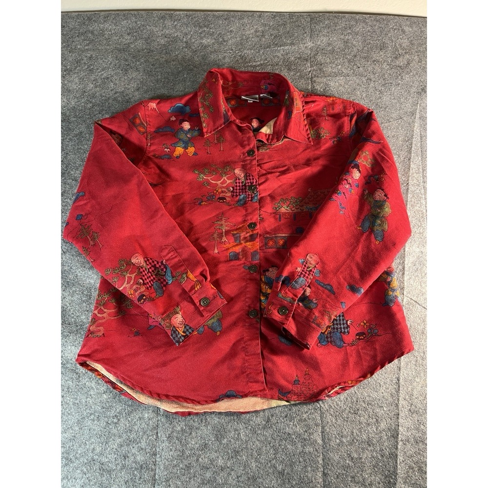 Rare‎ Retro 90s Chicos China Bejing Peking Chinese Faux Suede Shirt Blouse Top 2